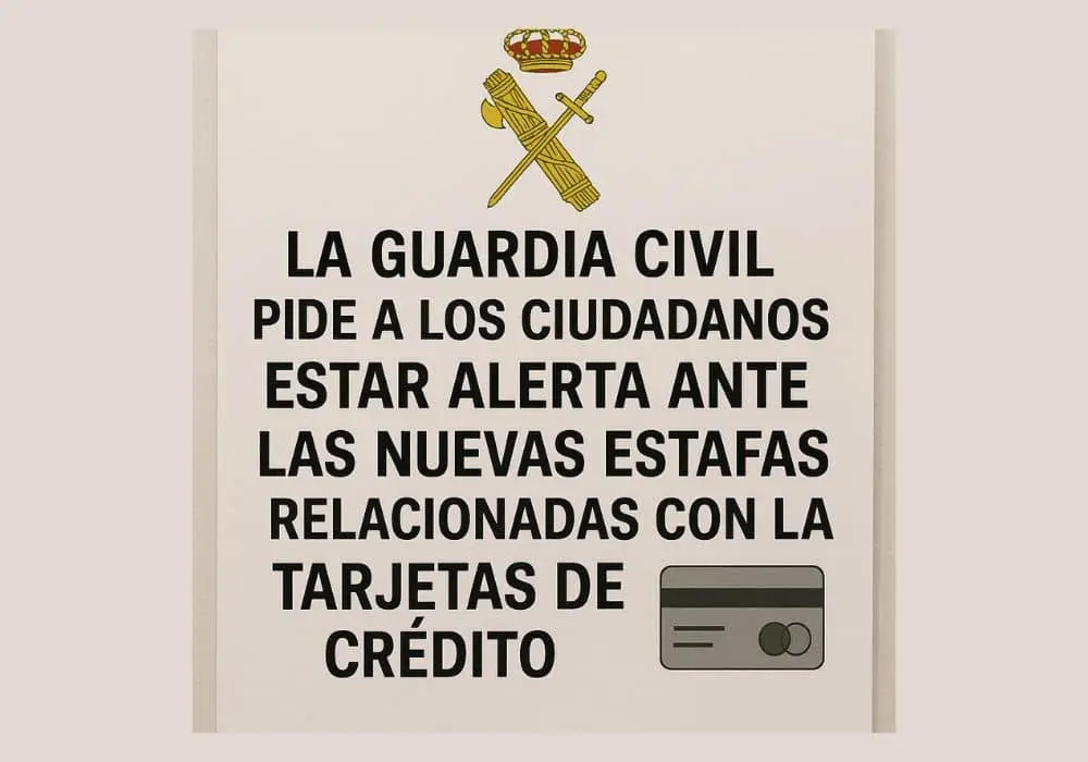 Advertencia de la Guardia Civil alertando sobre nuevas estafas con tarjetas de crédito