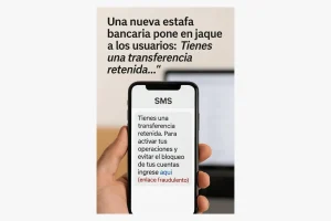 SMS fraudulento de estafa bancaria sobre transferencia retenida