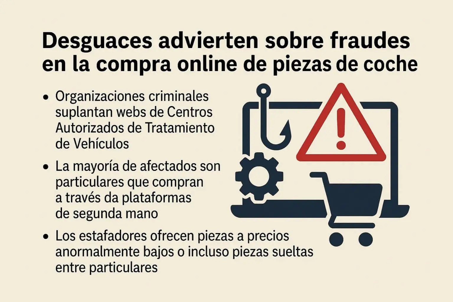 Advertencia sobre fraudes en la compra online de piezas de coche: los desguaces alertan de estafas con webs falsas y anuncios en plataformas de segunda mano