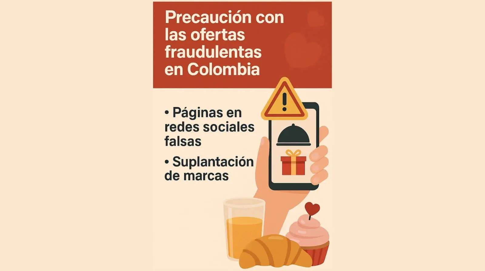 Advertencia sobre estafa con desayunos sorpresa en Ibagué durante el Día del Amor y la Amistad 2025.