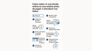 Consejos para detectar una tienda online falsa antes de comprar: revisar URL, diseño, contacto real, precios, métodos de pago y opiniones.