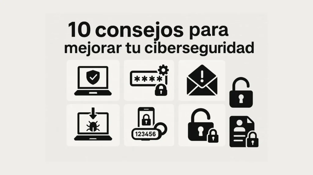 Infografía con los 10 consejos del decálogo de ciberseguridad para protegerte en internet
