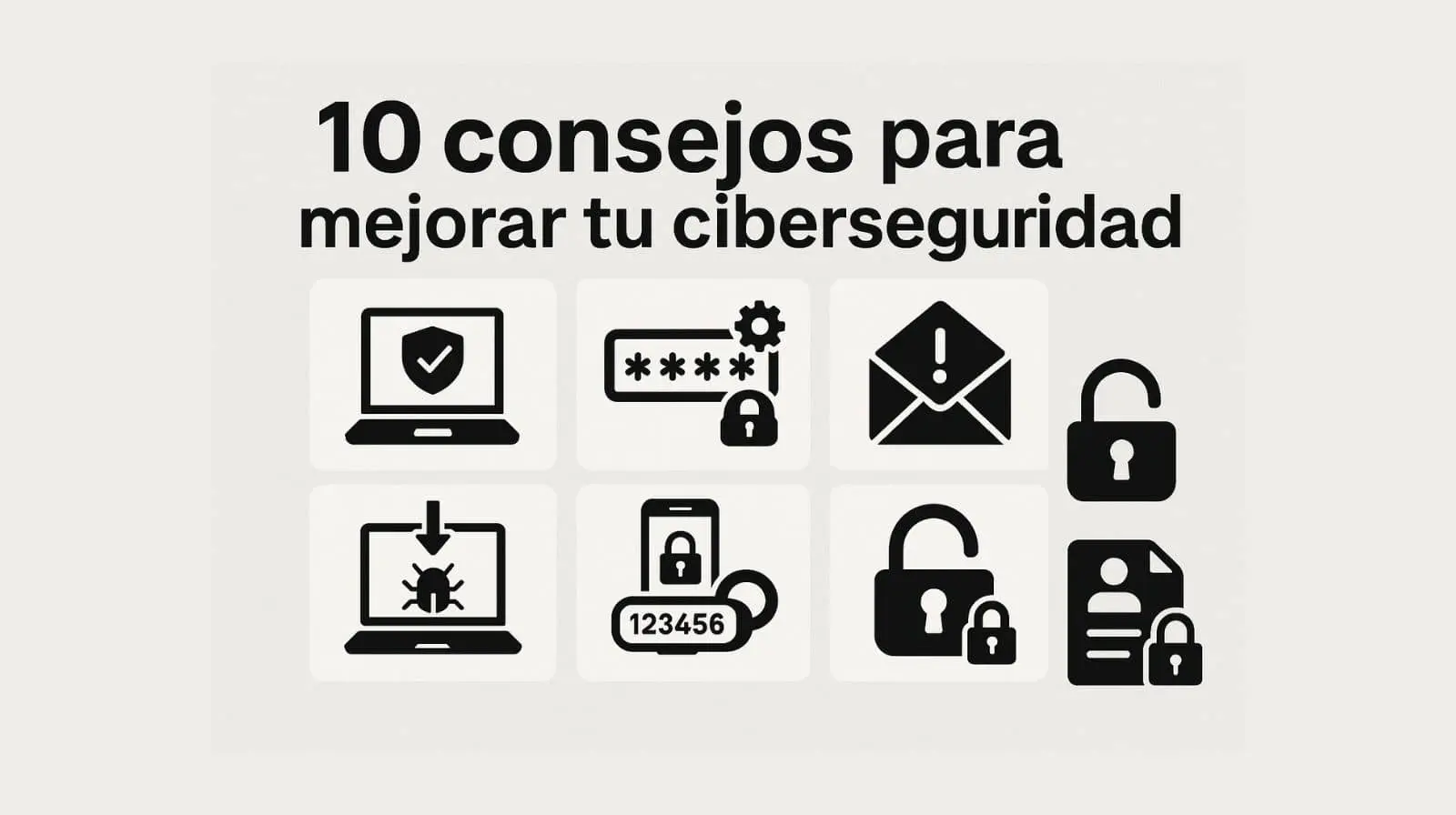 Infografía con los 10 consejos del decálogo de ciberseguridad para protegerte en internet
