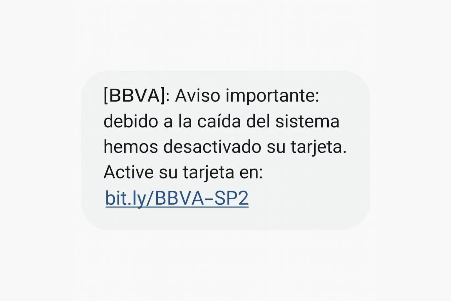 Mensaje falso de BBVA que alerta sobre una supuesta caída del sistema para robar datos bancarios