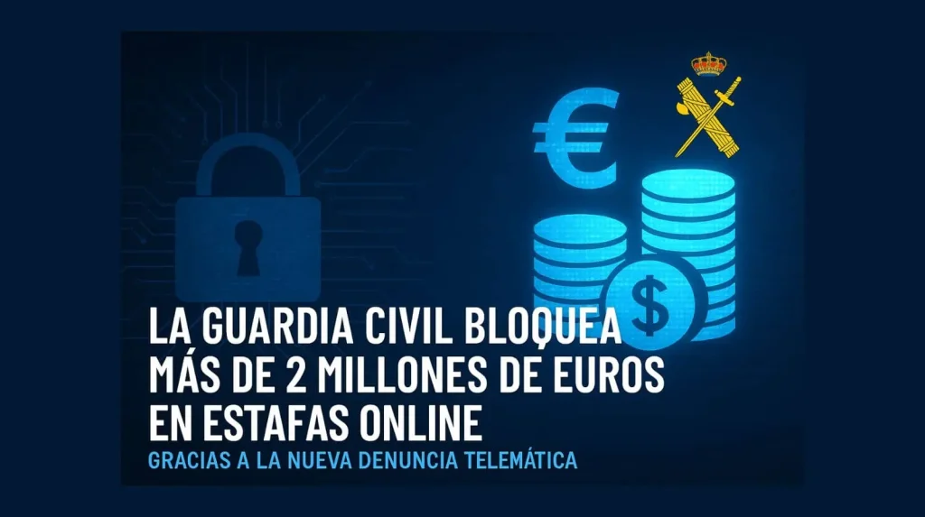 Guardia Civil bloquea más de 2 millones de euros en estafas online gracias a su nuevo sistema de denuncia telemática.