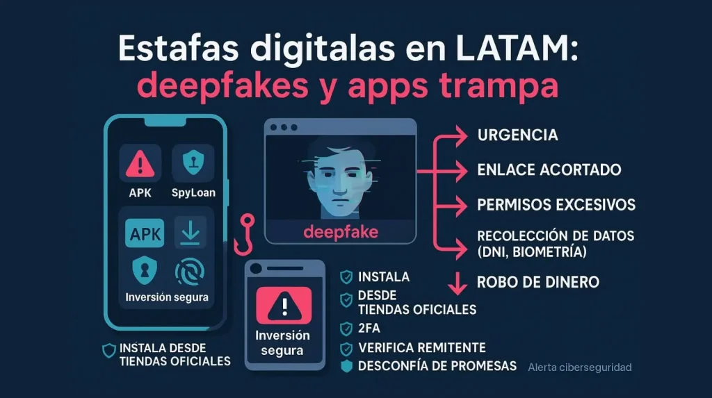 Estafas digitales en Latinoamérica: deepfakes y apps fraudulentas; señales de alerta y cómo proteger tus datos