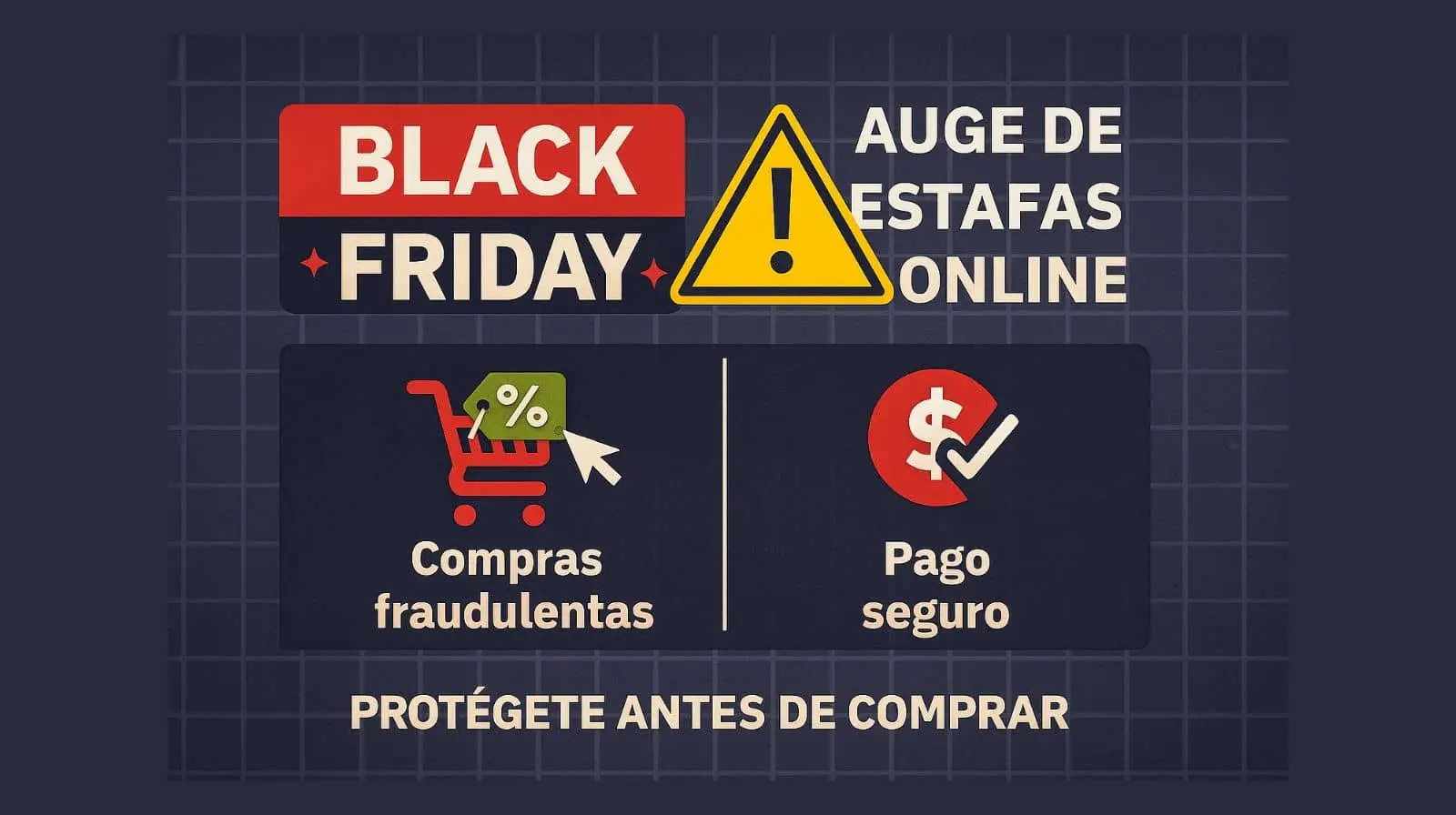 Advertencia sobre estafas en Black Friday y consejos para comprar online de forma segura.