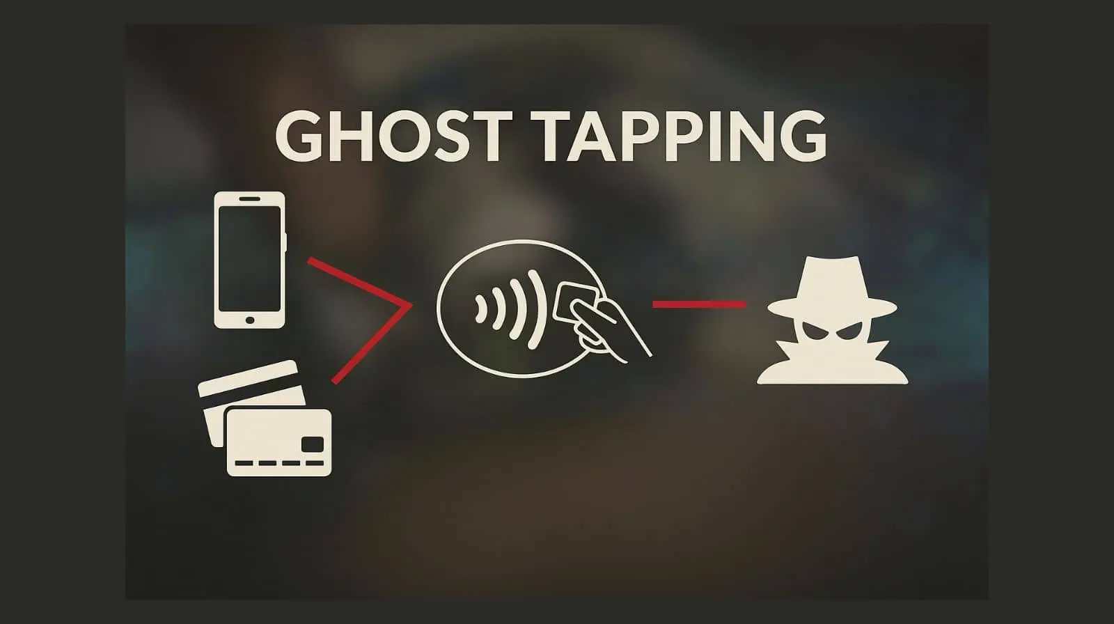 Infografía sobre la estafa ghost tapping y cómo los delincuentes realizan cargos sin contacto mediante tecnología NFC