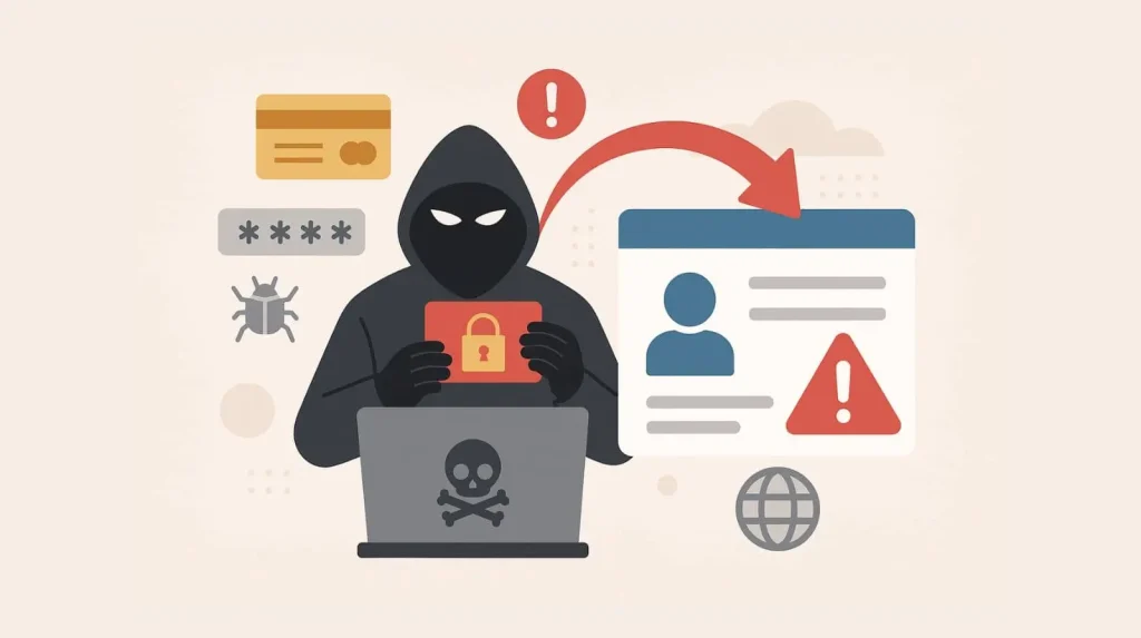 Robo de datos personales y ciberfraudes representado visualmente