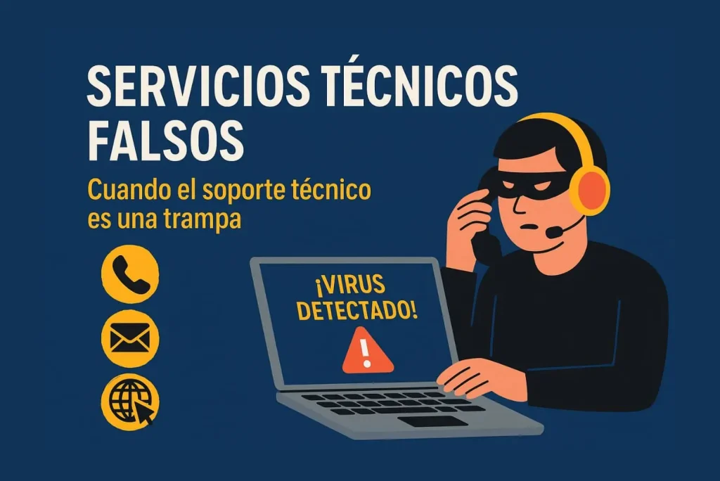 Ilustración sobre estafas de soporte técnico y servicios técnicos falsos