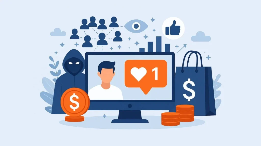 fraude por venta de seguidores falsos y bots en redes sociales