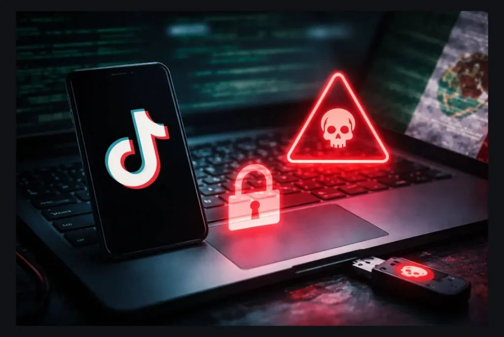 Móvil con TikTok y alerta de ciberseguridad por malware que roba contraseñas en México