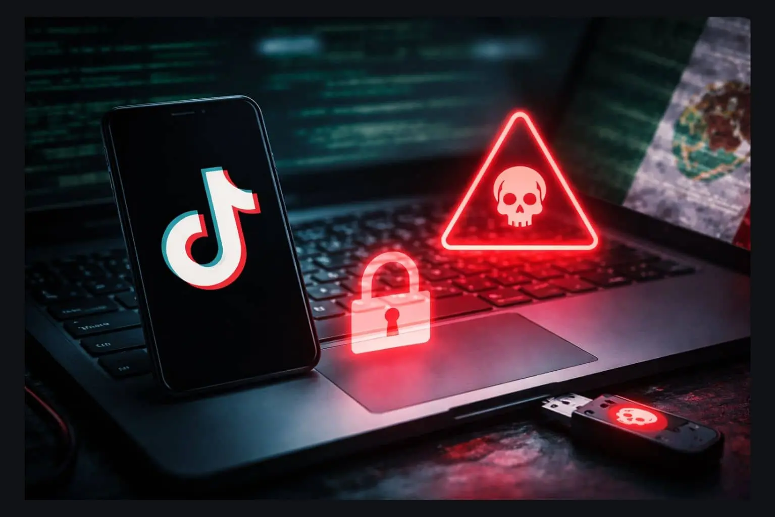 Móvil con TikTok y alerta de ciberseguridad por malware que roba contraseñas en México