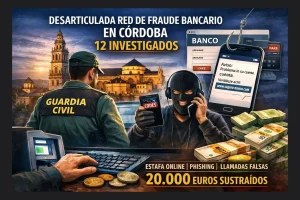 Guardia Civil y fraude bancario online en Córdoba con SMS falsos, phishing y 12 investigados